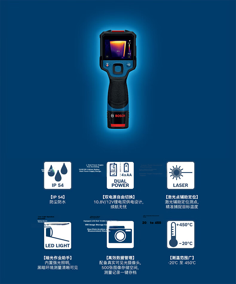 BOSCH Infrared Thermal Imager IP54 Dust and Water Resistant Data Storage and Transmission GTC 450-13 2