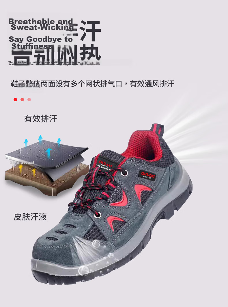 Delixi Electric Men's Leather Suede Safety Work Shoes Steel Toe Cap Steel Plate Sole Anti-Smash Puncture Resistant Slip-Resistant Durable Breathable Comfortable Protective Safety Shoes 6