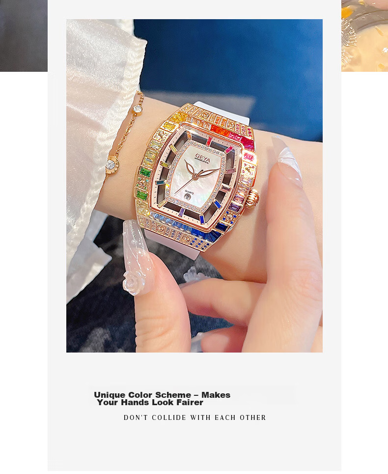 GEYA Women's Luxury Colorful Diamond Waterproof Quartz Watch Birthday Gift for Women 5