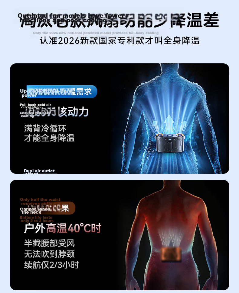 AUX [First Three-Core Cold Wind] Waist Hanging Fan Fast Cooling Delivery Takeout Construction Site Strong Wind Long Battery Life Cooling Device Rechargeable Portable Outdoor Air Conditioner 6