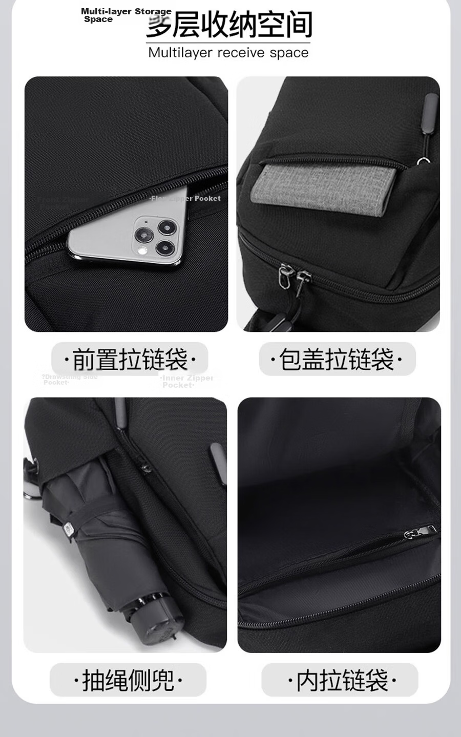 361° Men's Large Capacity Chest Bag Crossbody Sports Commuter Casual Cycling Shoulder Bag Black 8