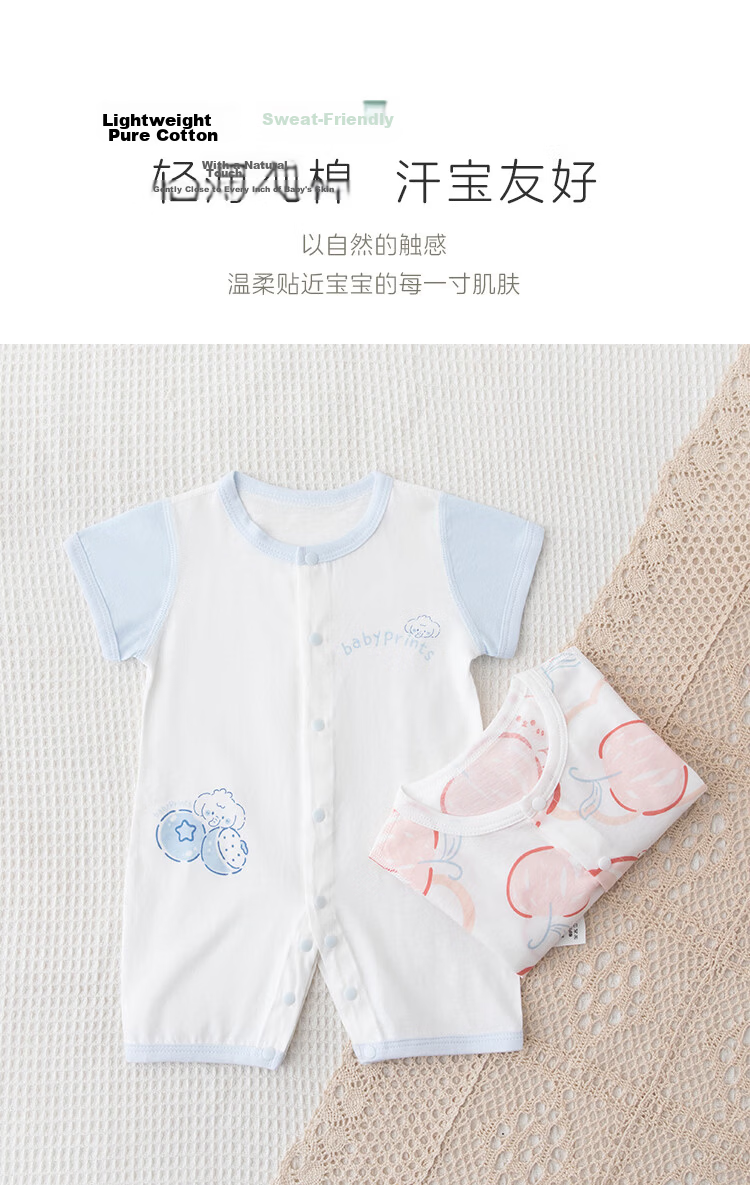 Babyprints Newborn Bodysuit 2-Pack Baby Summer Short Sleeve Romper Soft Cotton Thin Blue 66 4