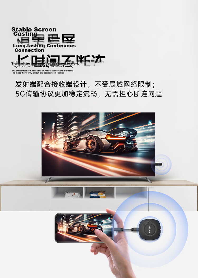 Haoli Wireless Screen Mirroring 4K HD Video HDMI Transmitter Receiver for Apple Huawei Xiaomi Phones Computers TV Monitor Projector HG-1S 6