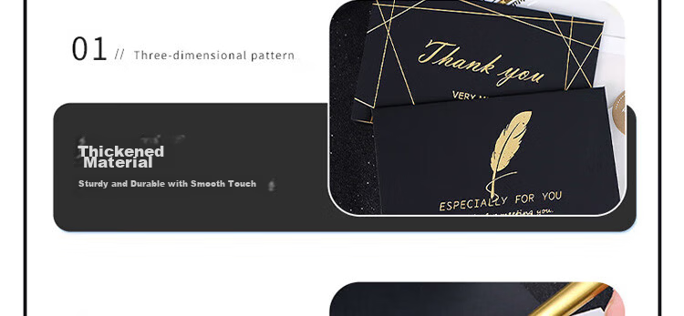 E-Muguo Greeting Cards Set of 4 with Envelopes, Letter Paper, Gift Birthday Cards, Confession Gifts, Ins Style Business Blessing Cards, Wish Cards, Thanksgiving Cards, Black with Gold Foil 13