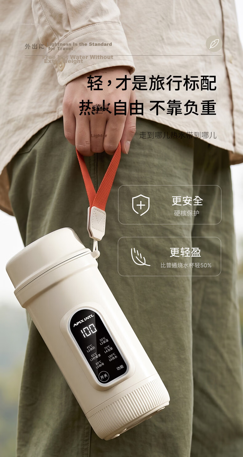 APIXINTL Japan Anben Su Portable Thermostatic Kettle Travel Electric Water Boiler 304 Inner Liner 8