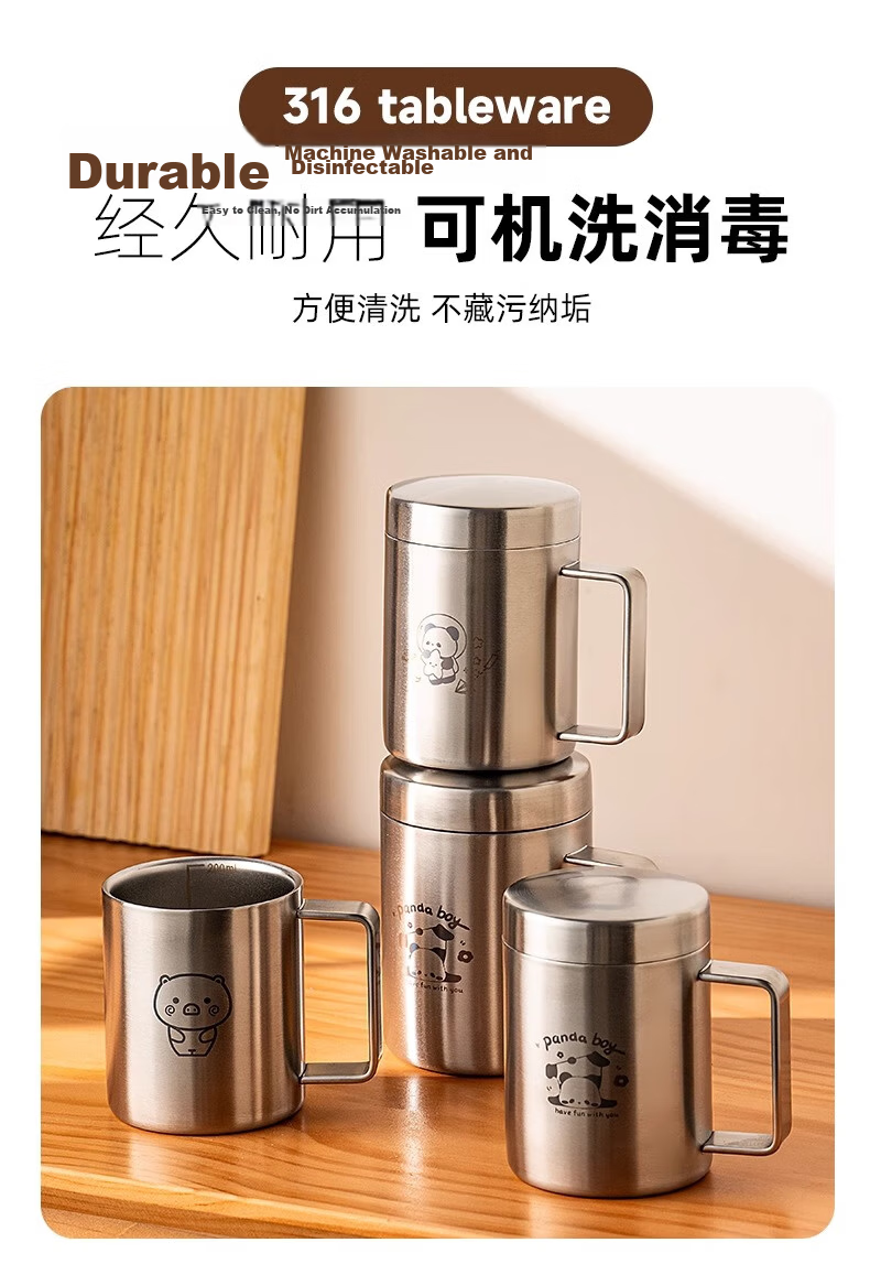 Onlycook 316 Stainless Steel Water Cup Children's Baby Sippy Cup Milk Cup Breakfast Cup Dishwasher Safe 8