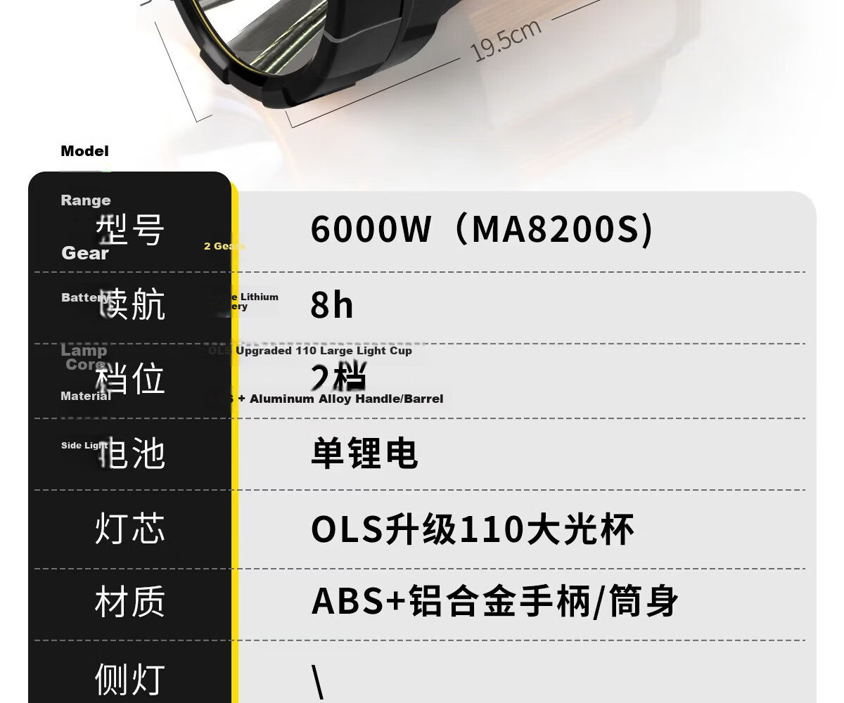 MAX LOAD Flashlight High Brightness Rechargeable Outdoor LED High Power Long Range Large Capacity Portable Spotlight 16
