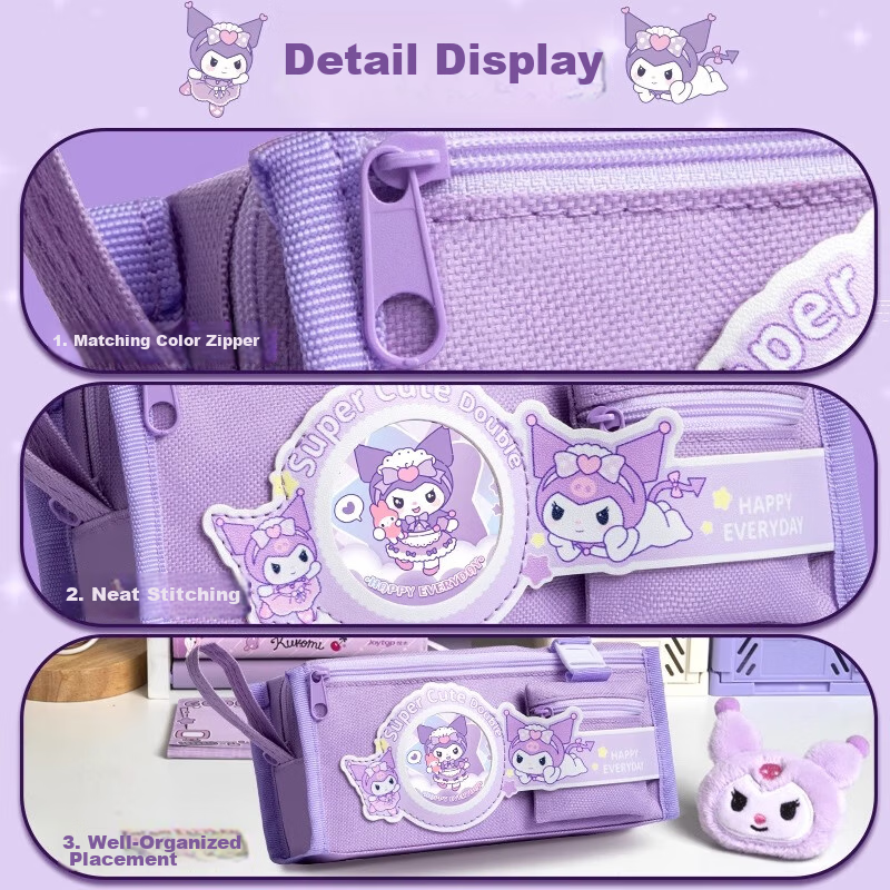 Meijiwan Large Capacity Multi-layer Pencil Case Stationery Box for Primary School First Grade Boys and Girls High-Value Canvas Pencil Pouch Kindergarten Storage Bag Kuku Purple 3