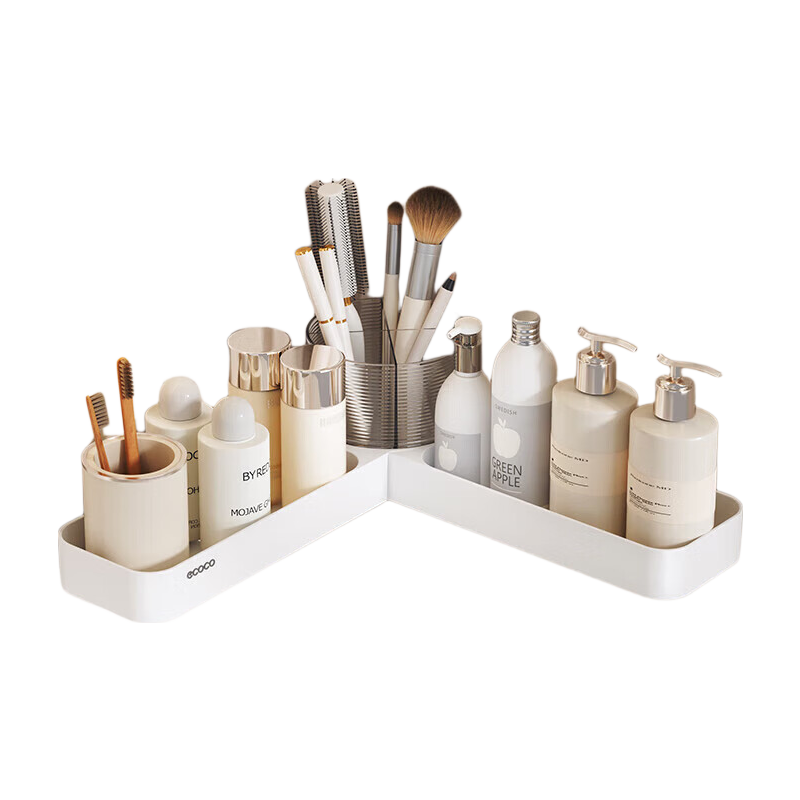 Ecoco Bathroom Storage Rack, Toilet Wall-Mounted Corner Organizer without Drilling, Washstand Shelf E24204 White