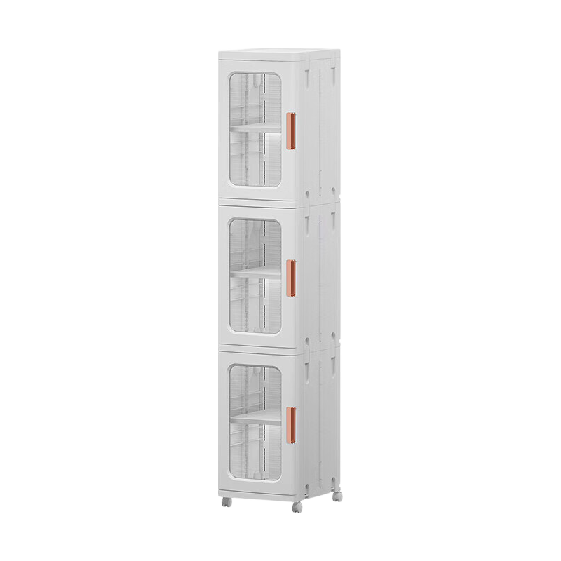 JEKO&JEKO Bathroom Storage Rack, Floor-Standing Gap Organizer Cabinet, 24.5cm, 3-Tier, Plastic, No Installation Required, Foldable, Magnetic Door Opening