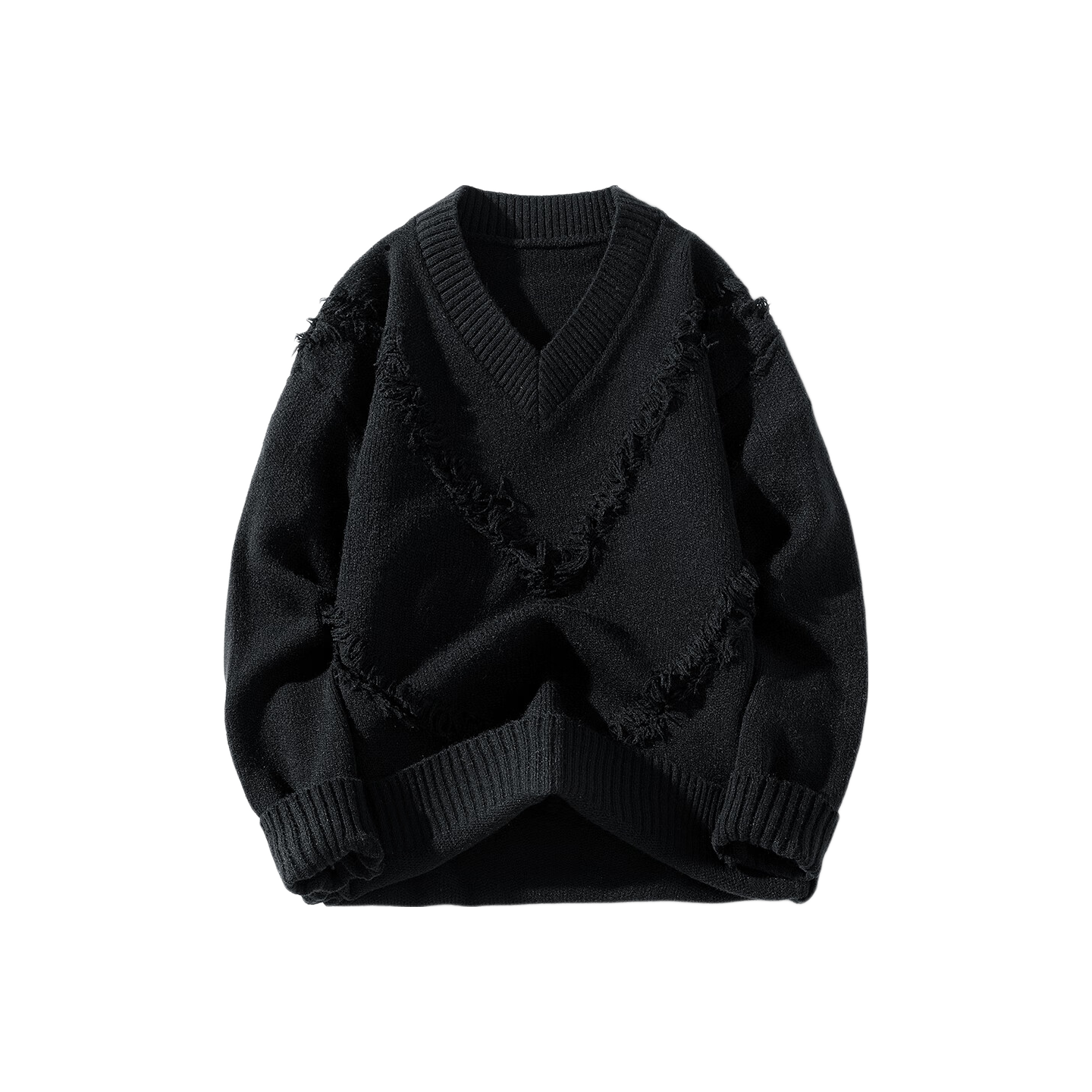 CLOR Men's American V-Neck Sweater Winter Loose Casual High-Quality Versatile Knitwear MYC07 Black XL
