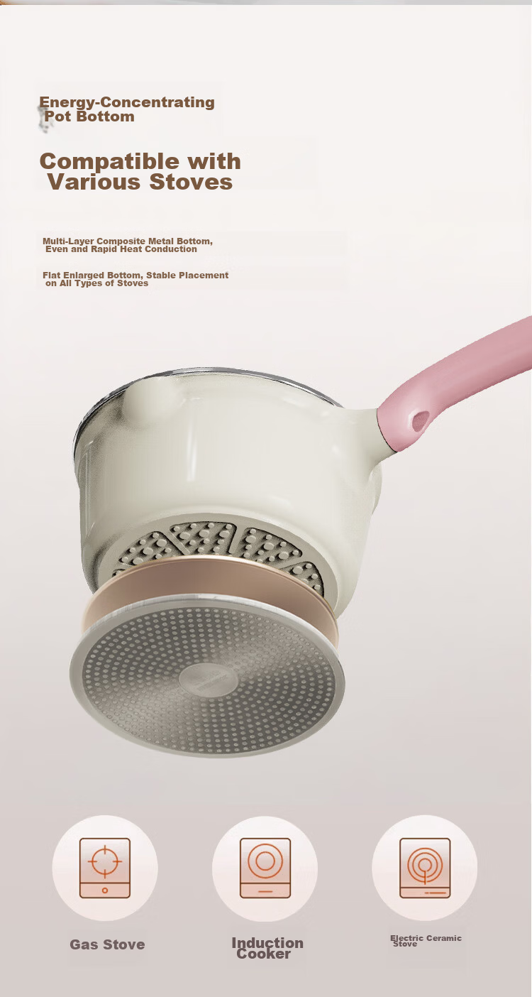 Bear Titanium Ceramic Non-Stick Milk Pot Baby Food Pot Healthy Coating Soup Pot 18cm Stove Compatible 12