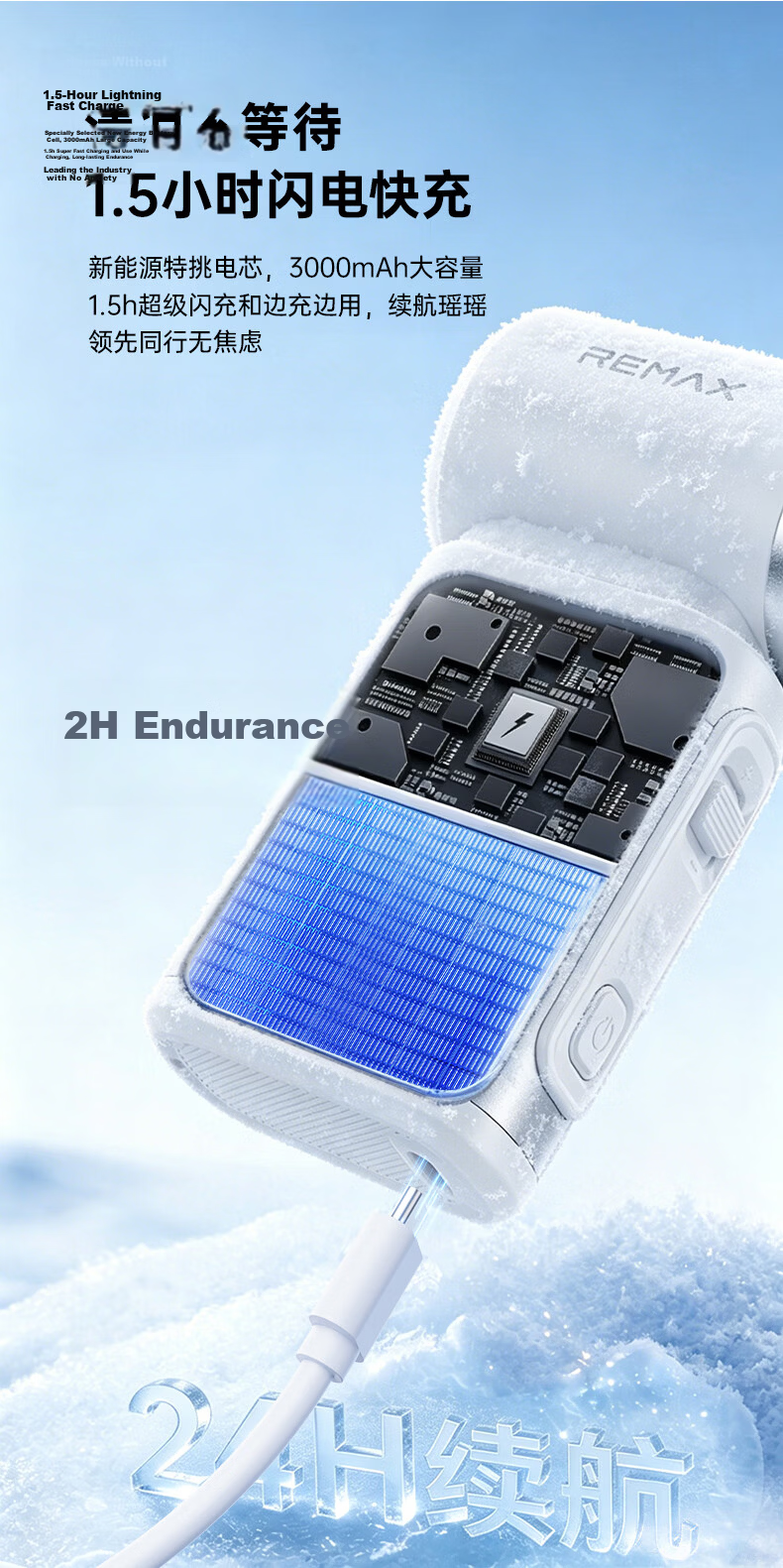 REMAX 16°C Cooling Mini Air Conditioner High-Speed Handheld Fan Foldable Portable Outdoor Desktop USB Neck Hanging Rechargeable Silent Long Battery Life Small Fan for Students Dormitory 12