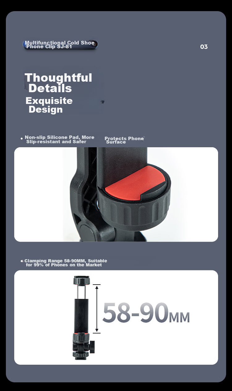Fotopro SJ-81 Dual Cold Shoe Expansion 1/4" Mount Horizontal Vertical Tilt Shooting Phone Clamp 10
