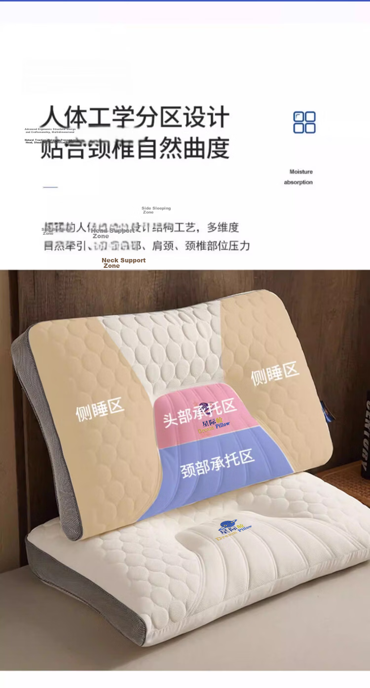 Nanjiren Thailand Latex Pillow Fiber Core Neck Support Pillow Home Medium-High Adult Single Pillow Dormitory Student Sleep Pillow Core 7