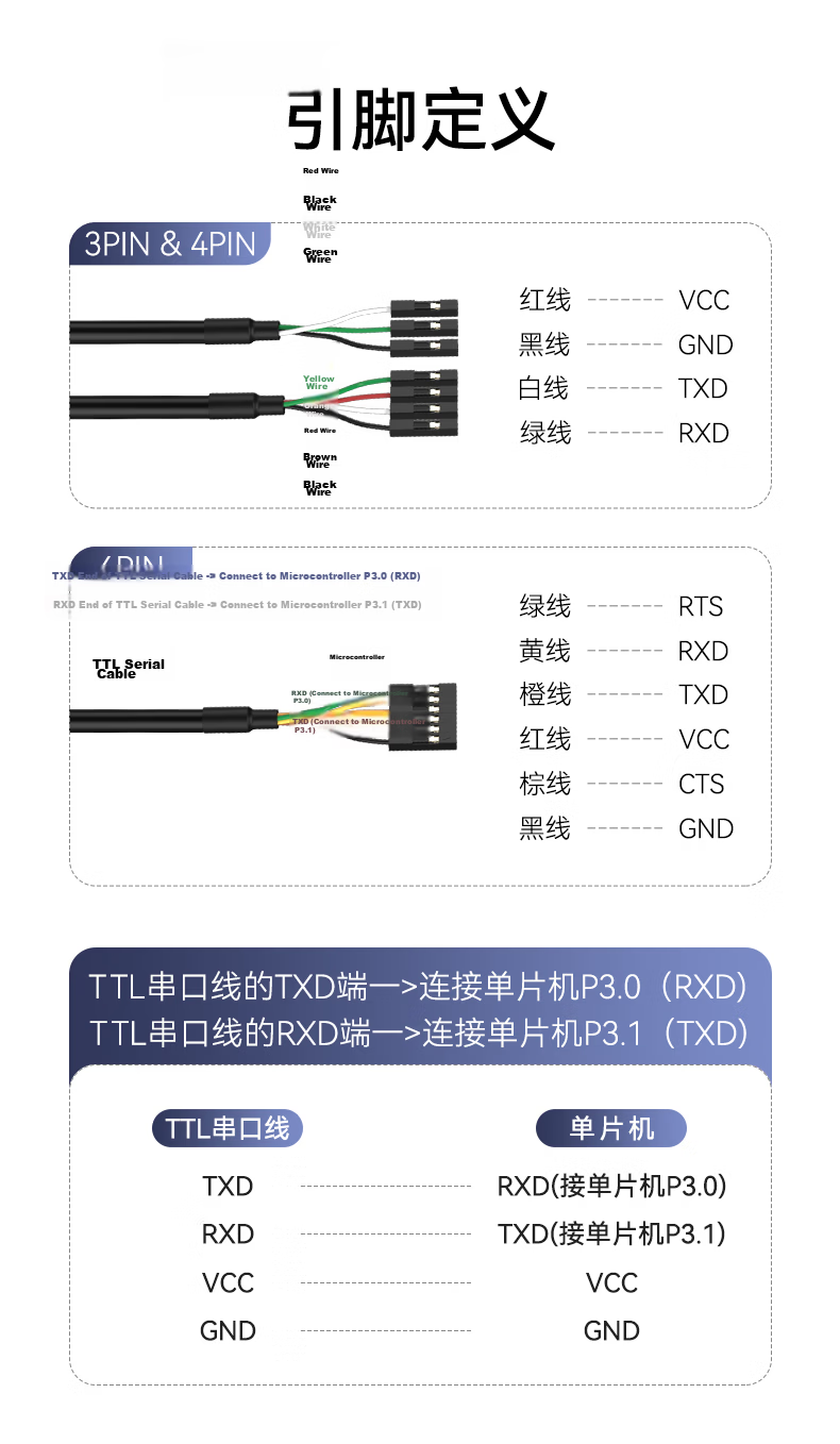 DT-6553 Dite USB to TTL Cable USB to Serial Module Download Cable 4P Upgrade Board Flashing Cable 3.3V Level Output 1.8m 8
