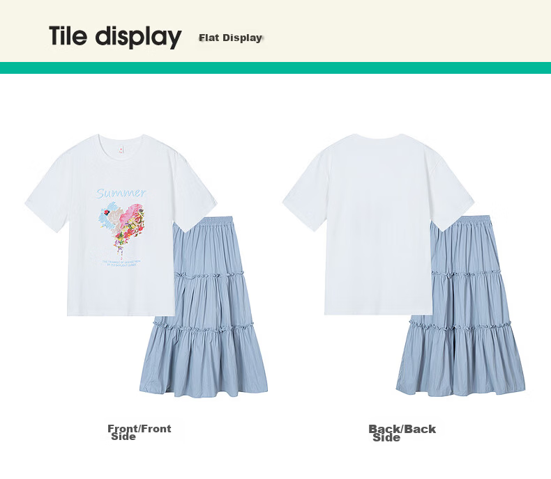 Fulomi Girls' Summer New Fashion Casual Short Sleeve and Skirt Two-Piece Set White/Blue 150cm 14