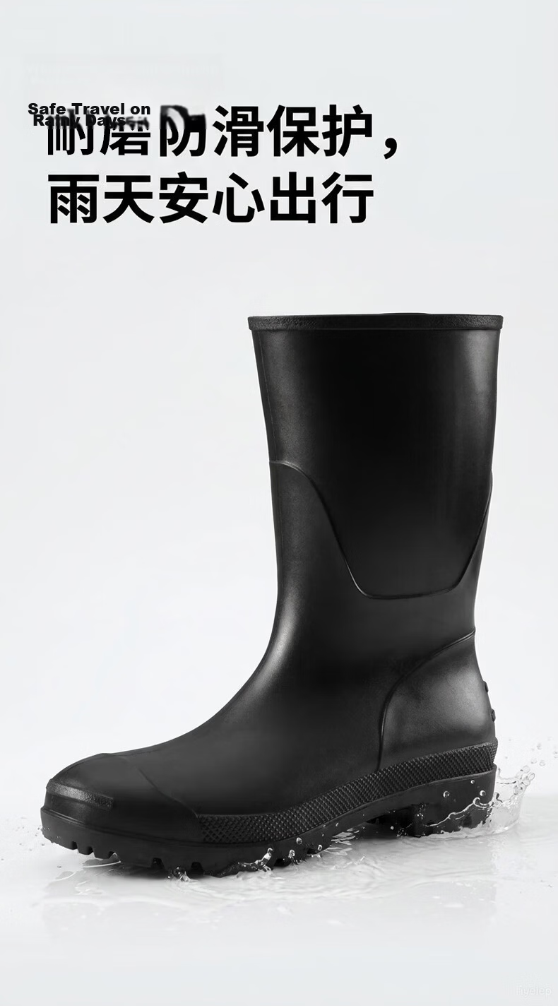 BlueOwl Shield Men's High Tube Waterproof Rain Boots Non-slip Durable Lightweight Waterproof Rubber Shoes YX1005-1 Size 42 12
