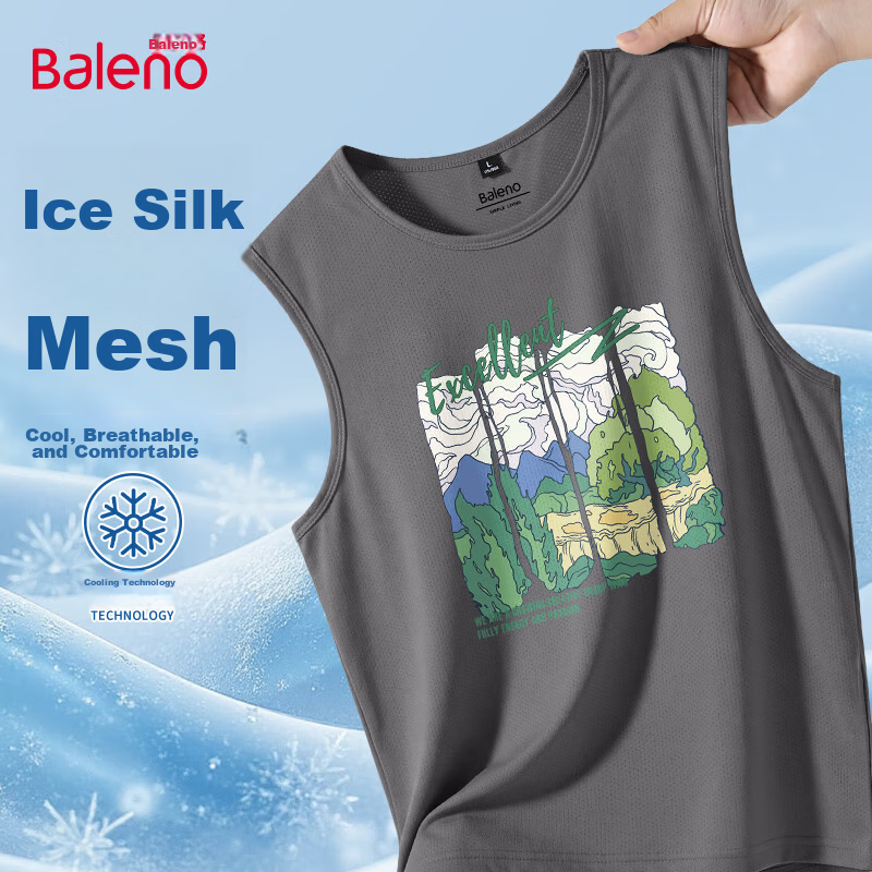 Baleno Men's Ice Silk Sleeveless Vest 2026 Summer New Mesh Breathable Cooling Quick-Dry Lightweight Sports Tank Top T-Shirt 25