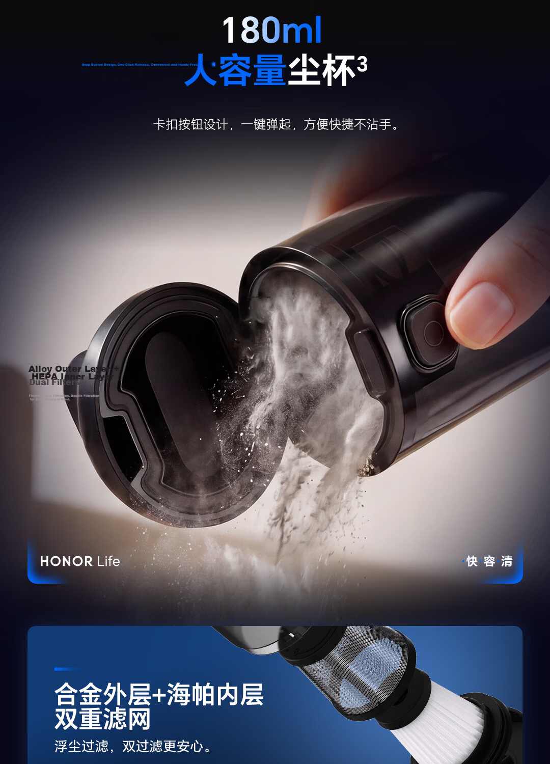 Honor Choice Car Vacuum Cleaner High Suction Handheld Portable Wireless 21000Pa Dual-Use Dust and Pet Hair Remover for Car and Home 17