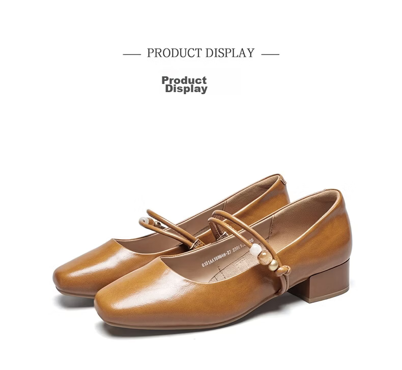 Eierkang Women's French Mary Jane Shoes Gentle Evening Style Low-Cut Chunky Heel Leather Shoes 16864W Yellow Brown Size 39 13