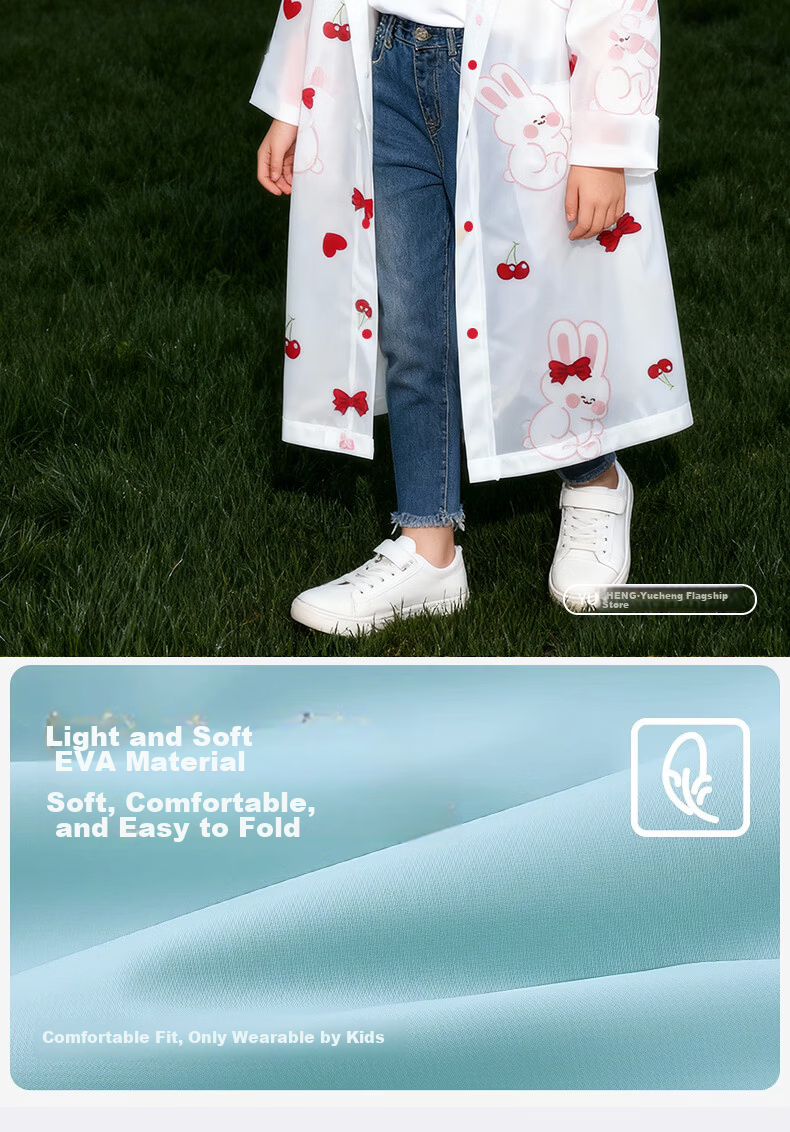 Yucheng Kids Raincoat Cartoon Print Elementary School Children Kindergarten Travel Portable Disposable Long Thickened Full-body Rain Poncho 12