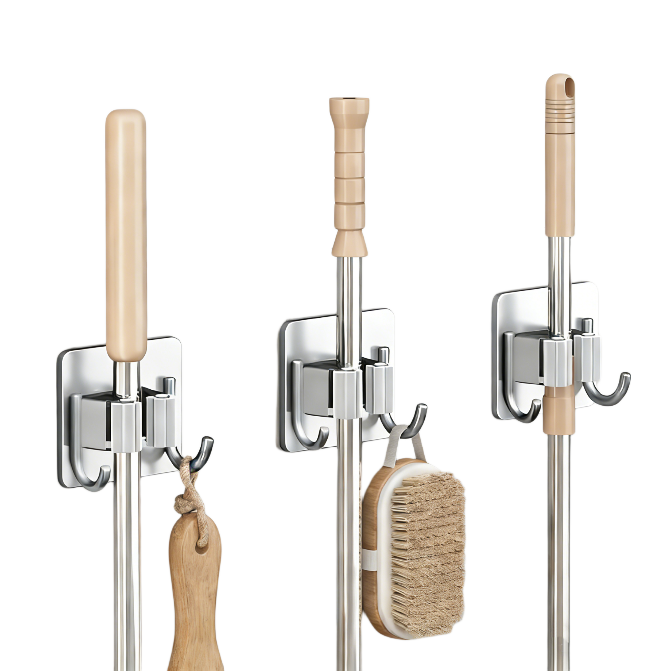Xinpei Mop Hook, 304 Stainless Steel, No Drilling Required, Bathroom Wall-Mounted Storage Rack, Anti-Corrosion Fixed Bracket