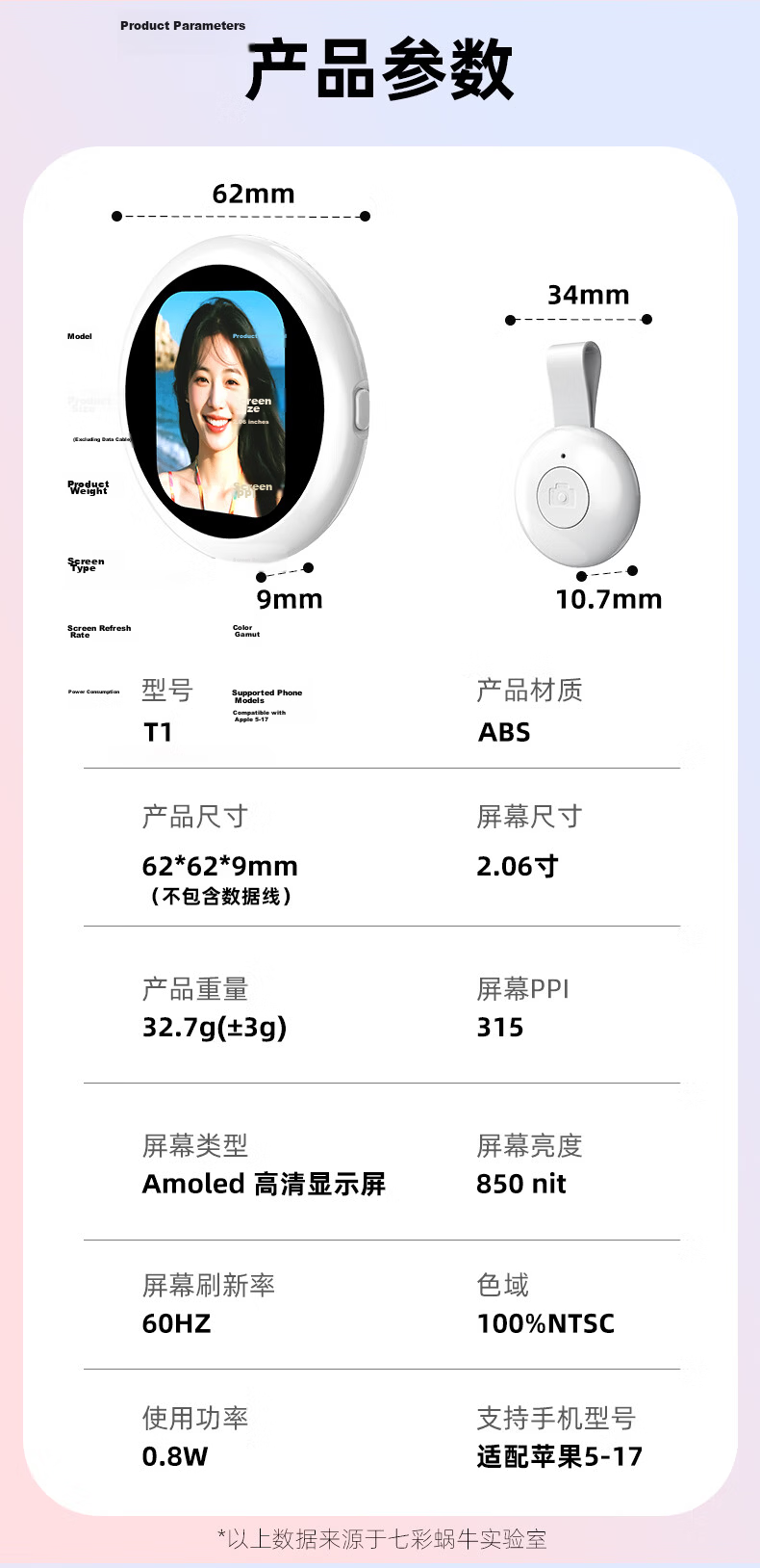 Wonew Colorful Snail Phone Selfie Screen Mirroring Device Fun Photo Adapter for iPhone 17 Apple Rear Camera Magnetic Display Screen HD Selfie Projector 14