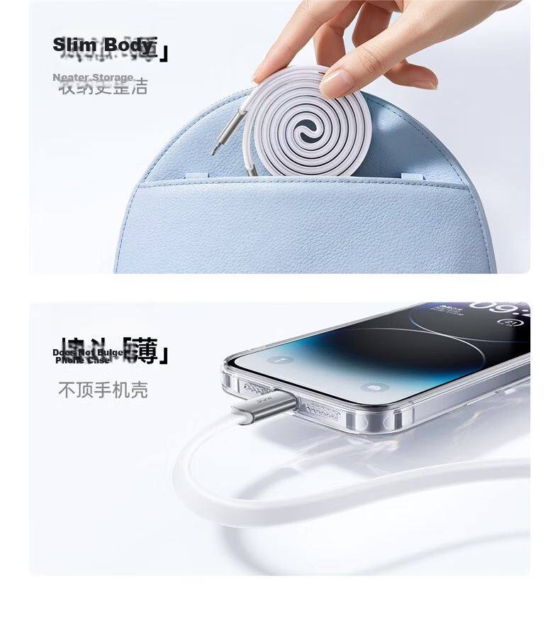 Baseus Apple Charging Cable PD30/20W Fast Charge Ultra-thin Type-C to Lightning Data Cable for iPhone 14/13 Pro Max/12 1.2m White 5