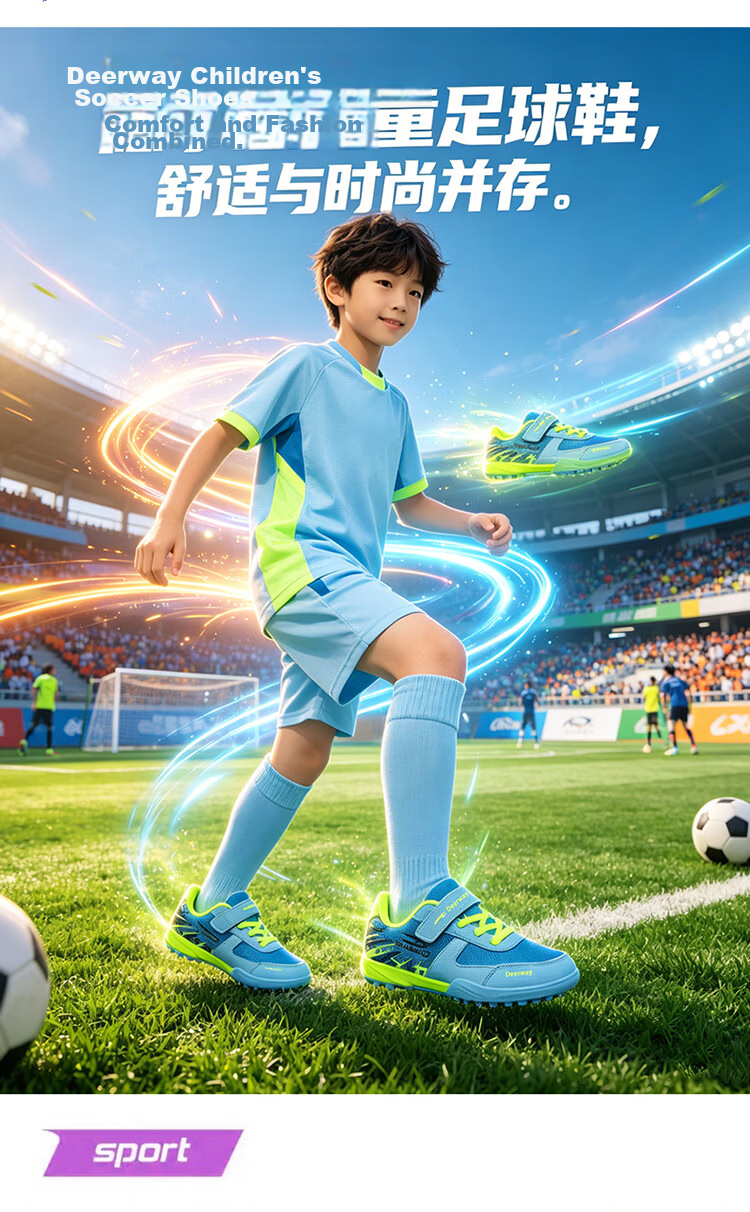 DEERWAY Kids Soccer Shoes Summer Mesh Breathable 6-12 Years TF Turf Cleats Boys Training Shoes Black Blue Purple Size 36 15