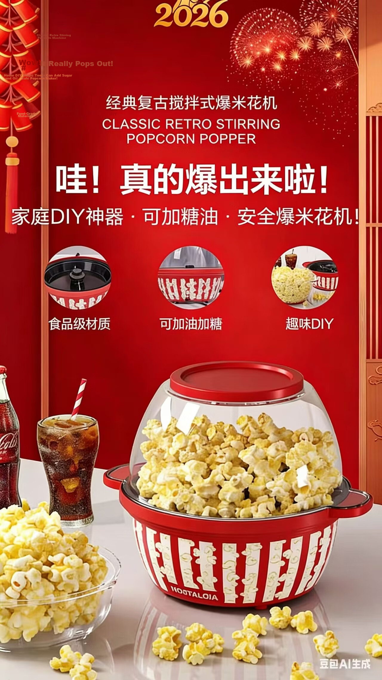 Nostalgia Popcorn Maker Kids Gift with Sugar and Oil Addition Corn Toy Home Fully Automatic Mini Popcorn Machine Gift Box Set 1