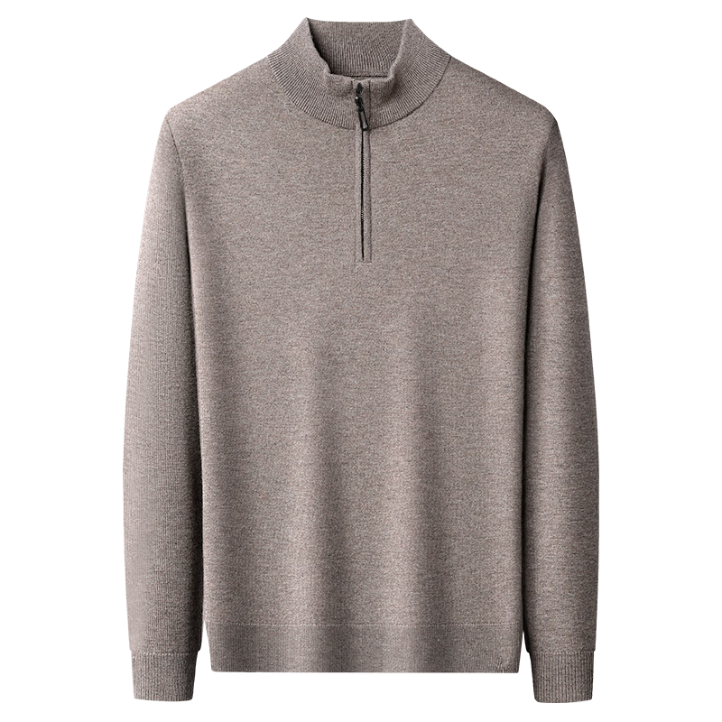 Hengyuanxiang Men's Thick Wool Sweater 100% Pure Wool Autumn Winter Zipper Half Turtleneck Warm Casual Knitwear