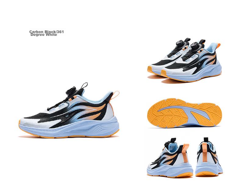 361° Qingling Children's Running Shoes 26 Spring Boys and Girls Youth Quick Bounce Cushioning Dial Professional Sports Shoes Black Size 36 27