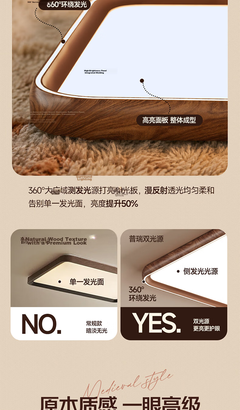 HP Ceiling Light Full Spectrum Cree Eye Protection Living Room Lamp Vintage Walnut Whole House Lighting Set Morning Light 4