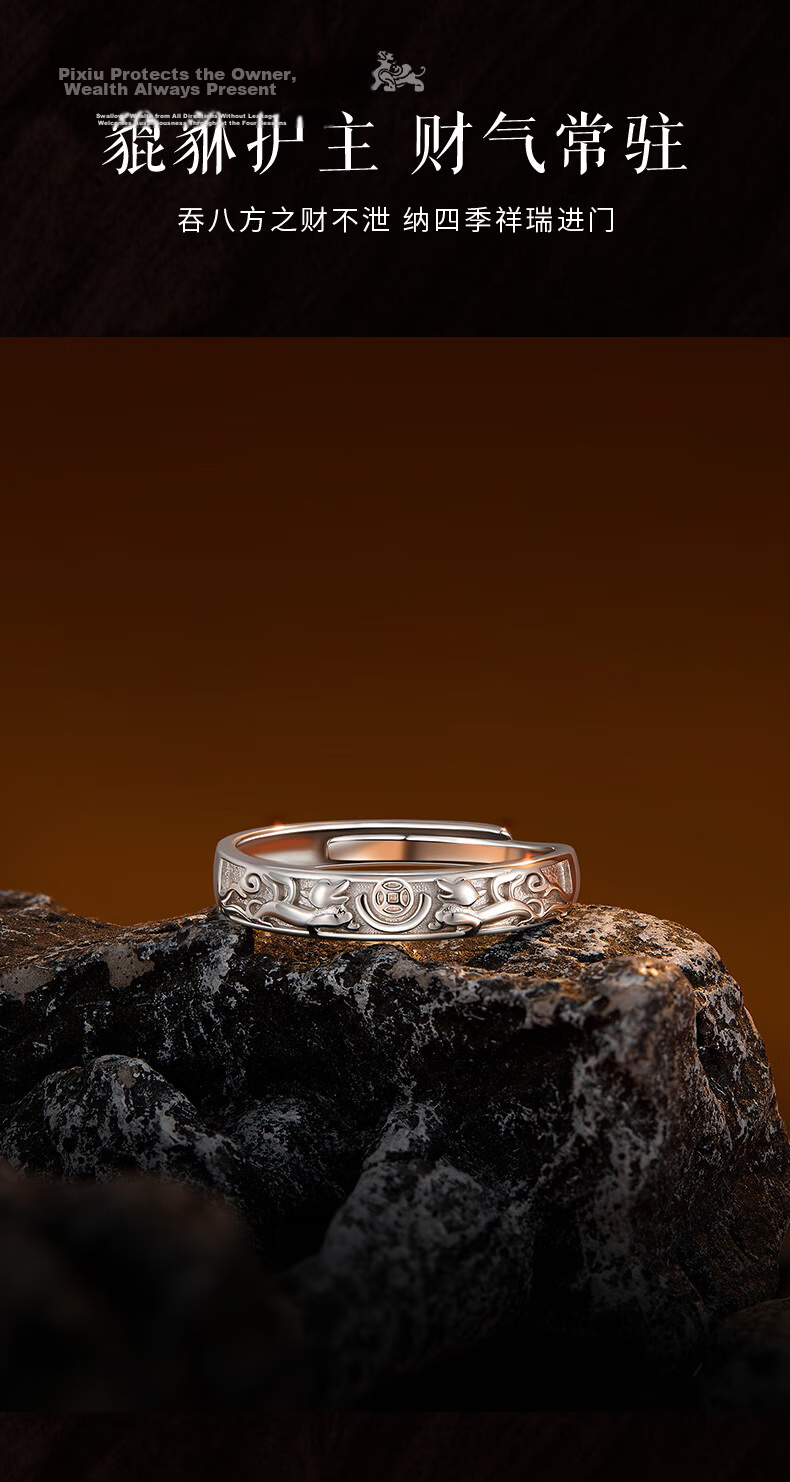 Zhenshang Silver China Gold Wealth Pixiu Ring Men's Silver Ring Adjustable Men's Birthday Gift for Boyfriend Husband S925 4
