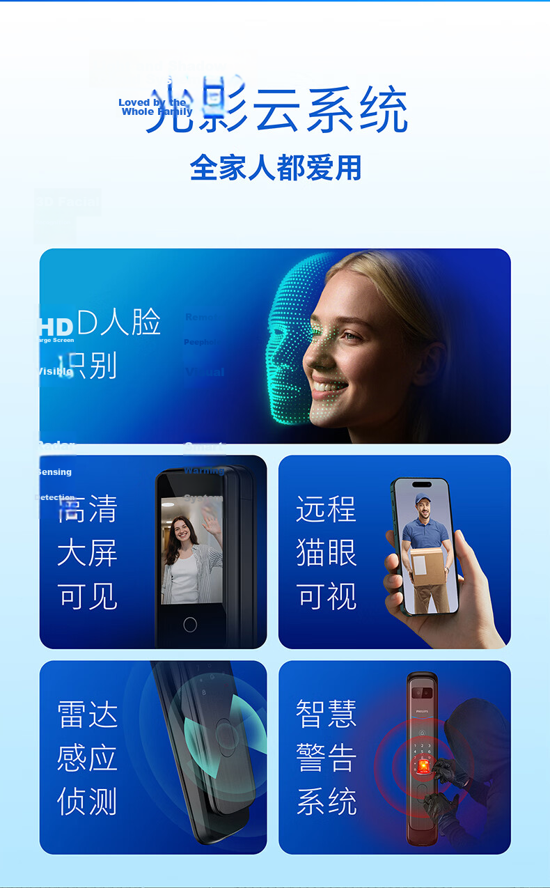PHILIPS Blue Shield Upgraded Smart Door Lock with Facial Recognition, Peephole, Large Screen, Fingerprint Lock, Electronic Lock 702FVP-P 2