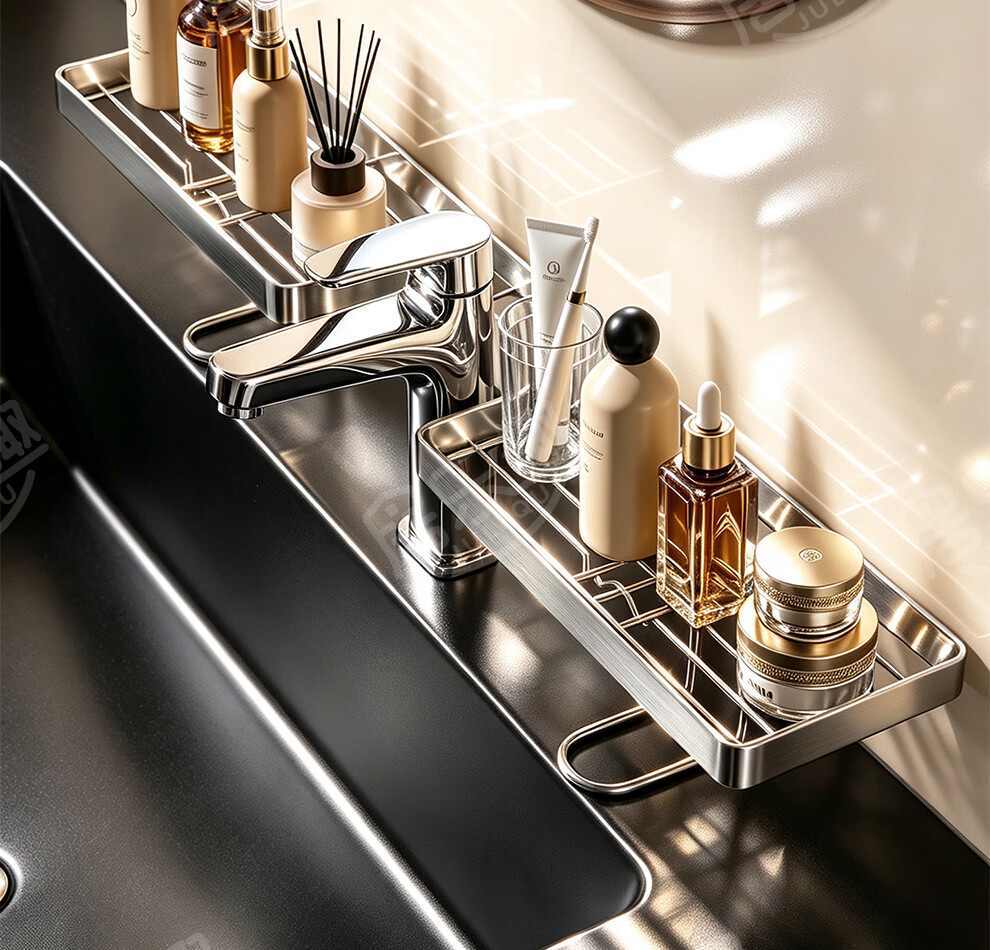 Julequ Vertical Faucet Storage Rack Bathroom Sink Toilet Washstand Punch-Free Organizer Shelf 3