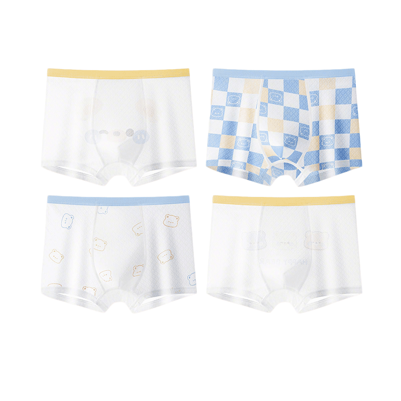 Hodo Kids Boys Ice Silk Summer Thin Breathable Antibacterial Development Period Shorts Plaid Bear 150