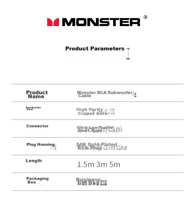 Monster RCA High-End Digital Coaxial RCA Male to Male AV Cable 1.5m for TV Amplifier Player CD DSP Decoder Speaker Subwoofer Audio Cable 9
