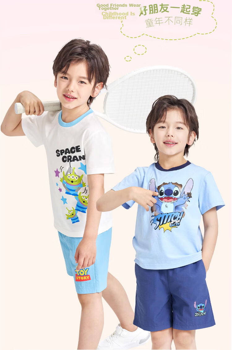 Disney 2026 New Summer Boys' 100% Cotton Short Sleeve T-Shirt and Shorts Breathable Cool Performance Stitch 140CM 6