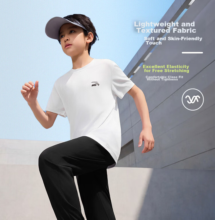 ANTA Kids Boys and Girls Easy-Clean Sports Set 2026 Summer Skin-Friendly Breathable Short Sleeve and Long Pants A72627704 7