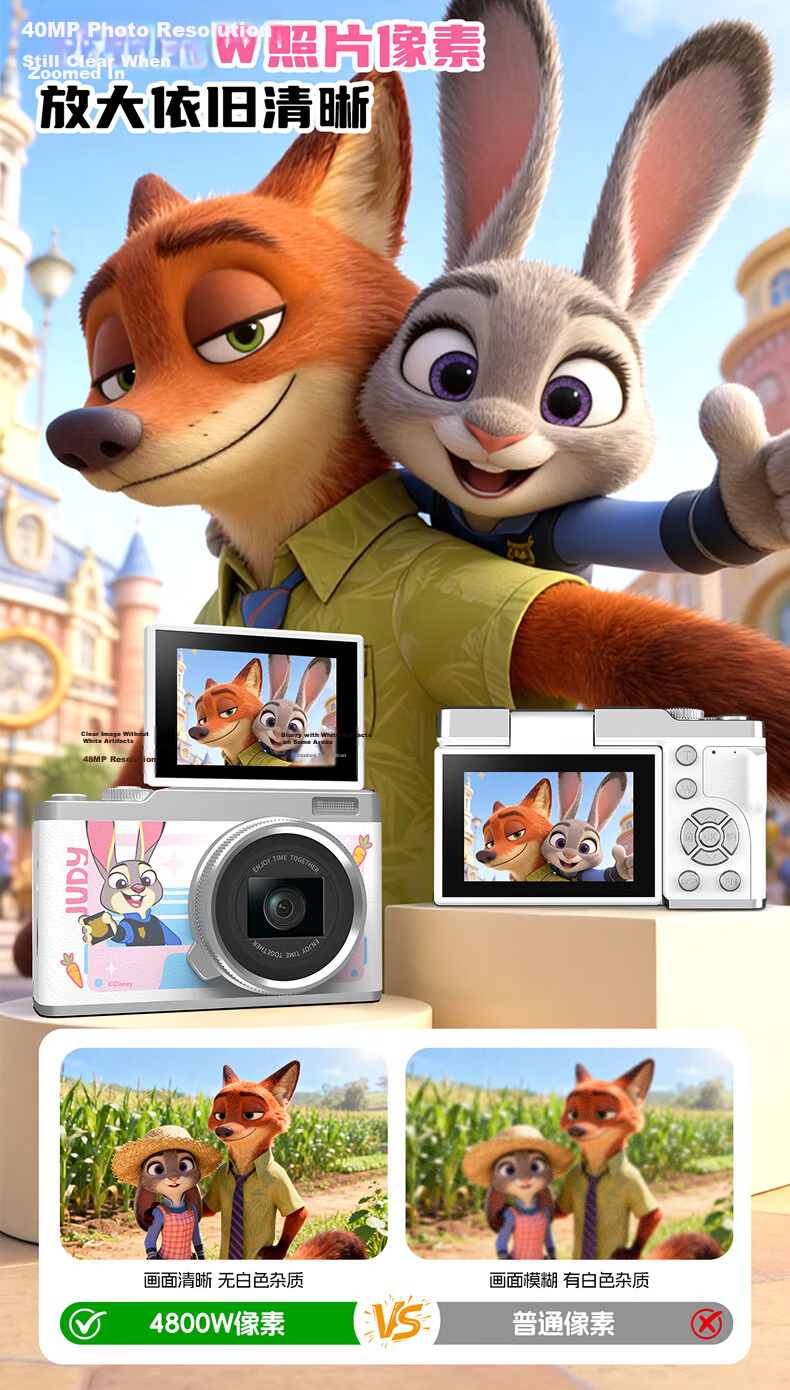 Disney Kids Camera CCD Student HD Digital Camera Girls Camera High Pixel Video Recording 3-6 Years 6-12 Years 7-14 Years Boys Girls Toy Holiday Birthday Gift 6