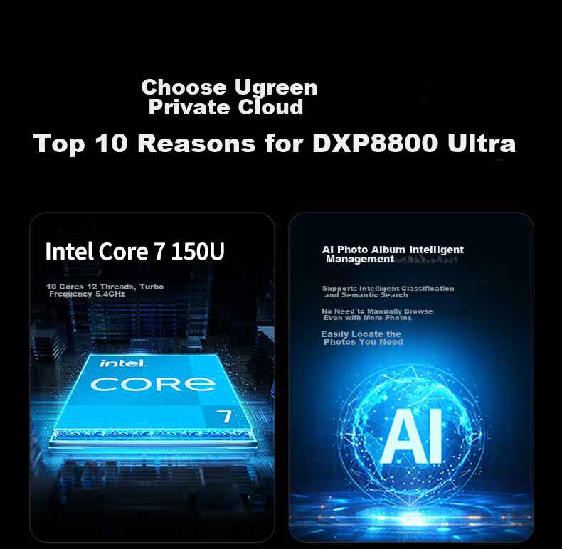 UGREEN Private Cloud DXP8800 Ultra 8-Bay NAS Network Storage Hard Drive Home Server Enterprise File Data Backup AI Photo Album Dual 10GbE Ports 4