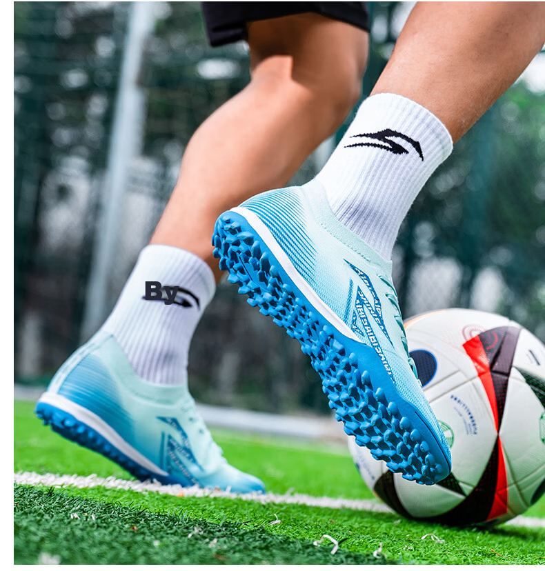 SAIBI Men's Soccer Shoes TF Turf Studs Adult Youth Student Professional Training Competition Shoes 3618S Blue Size 43 20