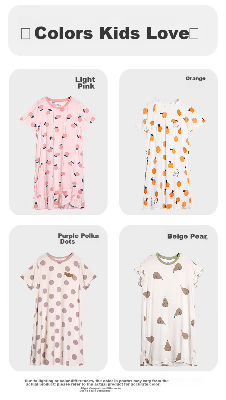 Hodohome Summer Cool 50s Modal Girls' Short Sleeve Pajamas Sleepwear Dress for Home and Outdoor Wear 10