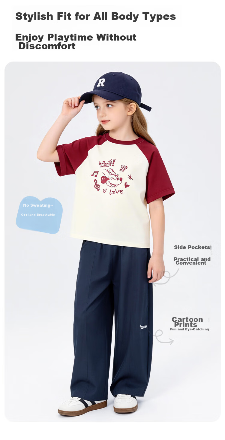 Disney Girls Ice Silk Mosquito Repellent Pants Summer Thin 2026 New Girls Curved Blade Stylish Straight Wide-Leg Pants Size 150 5