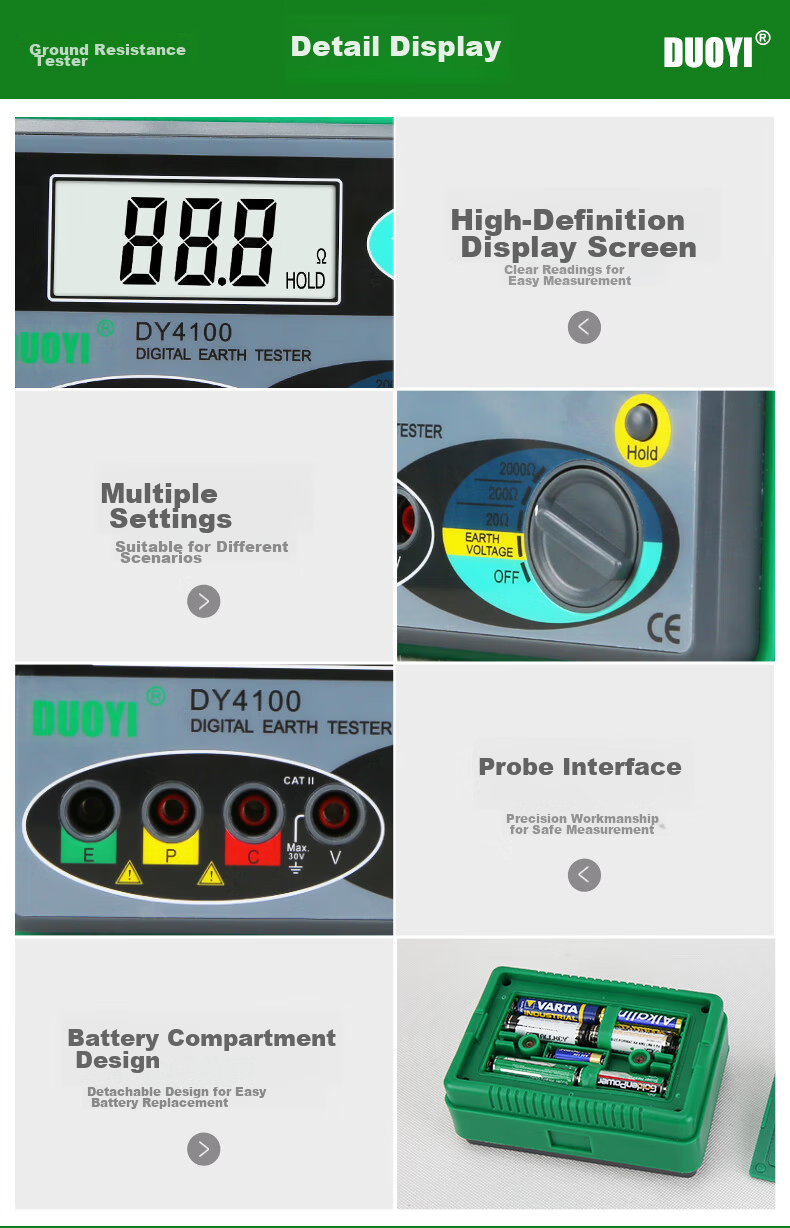 Duoyi DY4100 Digital Ground Resistance Tester High-Precision Electronic Earth Tester Outdoor Lightning Protection Ground Resistance Meter 13