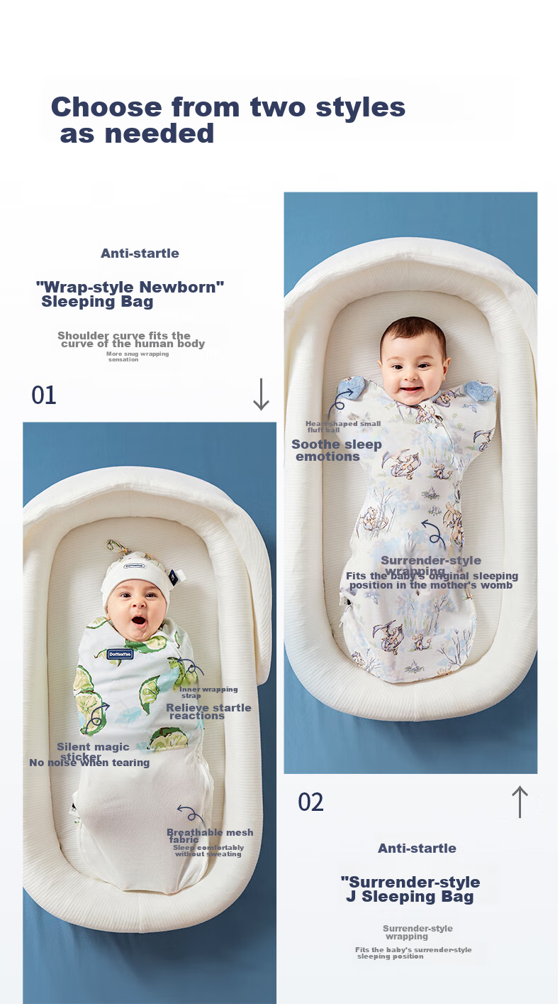DOMIAMIA Baby Sleeping Bag, Anti-Startle Wrap, Double-Layer Pure Cotton, Newborn NB Size, Suitable for All Seasons 20