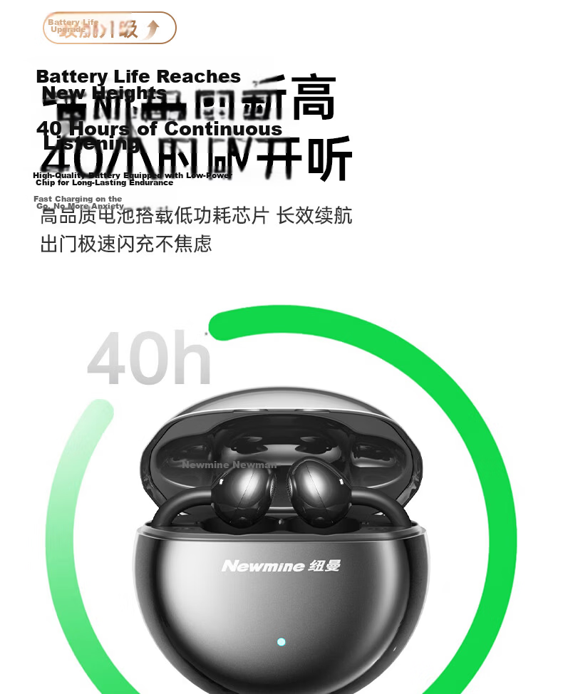 Newmine [Latest 2026 Model | Unaltered Original Sound] Ear-Clip Bluetooth Headphones, Wireless Open-Ear Non-In Running Call Noise-Cancelling Ultra-Long Battery Life for International Travel Translation, Gentle on Ears 22