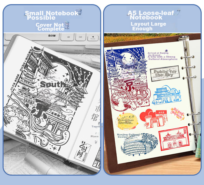 Faramon Stamping Travel Scrapbook Loose-leaf Travel Collection Notebook Souvenir Stamp Album Journal Blank Blue for Nanjing Beijing Museum Zoo Forbidden City Chongqing Check-in Spots 11